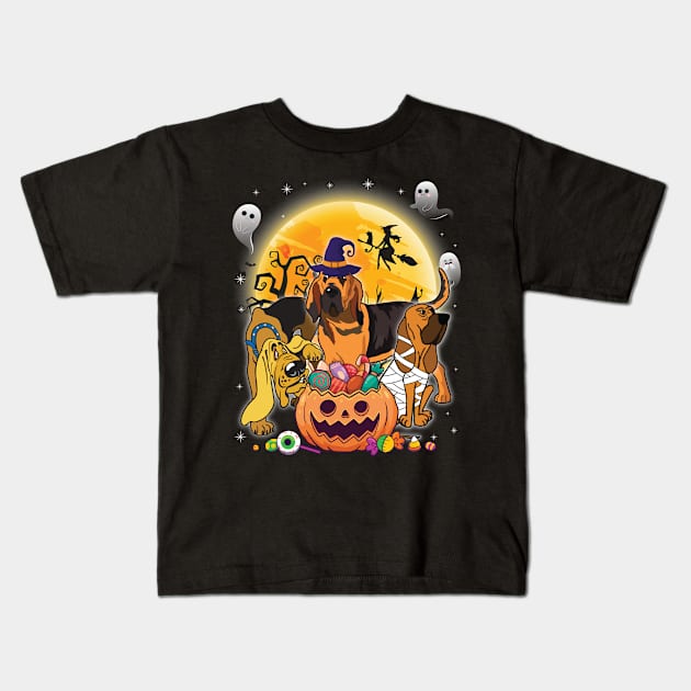 Bloodhound Dog Mummy Witch Moon Ghosts Happy Halloween Thanksgiving Merry Christmas Day Kids T-Shirt by joandraelliot